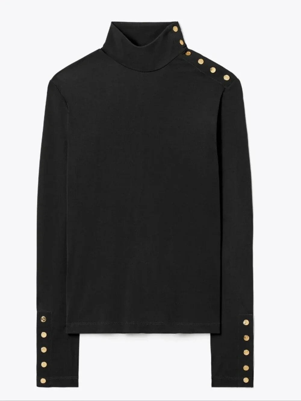 Tory Burch Turtleneck Long-Sleeve Shirt with Gold Buttons